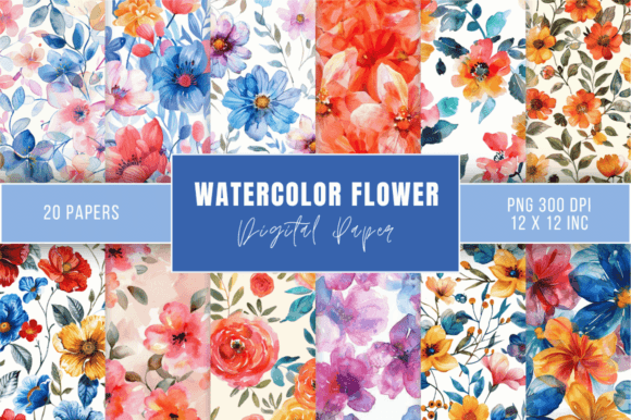 Download Watercolor Flower Digital Paper Bundle - Premium Resources