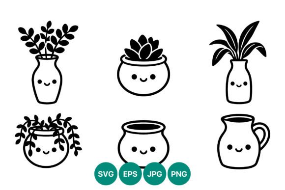 Download Cute Black and White Smiling Plant Pots - Plant Collection